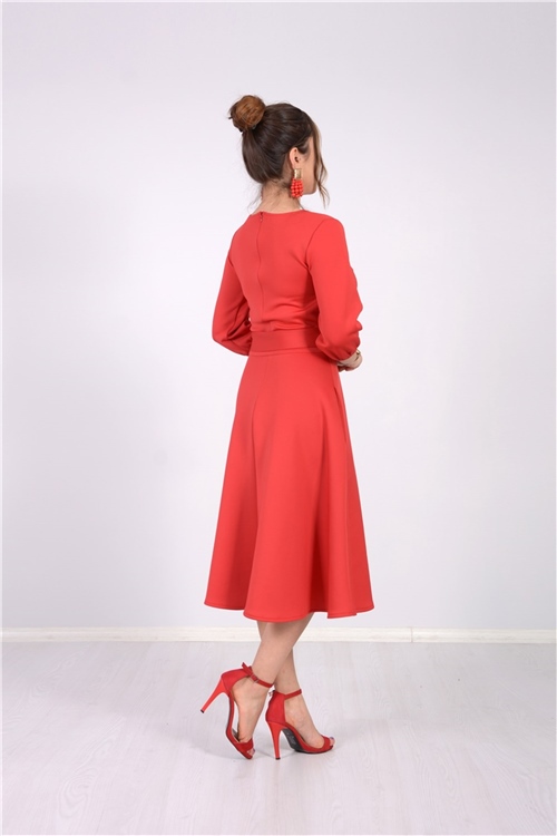 Cep Detaylı Elbise - Kırmızı