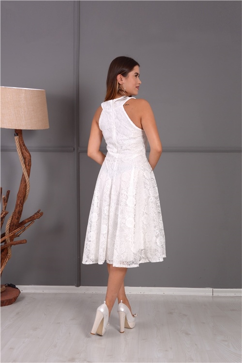 Full Dantel Tasarım Büyük Beden Elbise - Beyaz