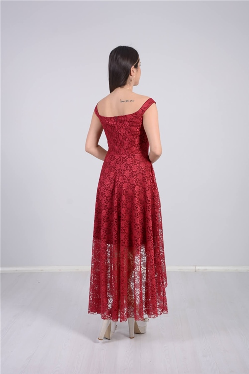 Full Dantel Tasarım Elbise - Bordo