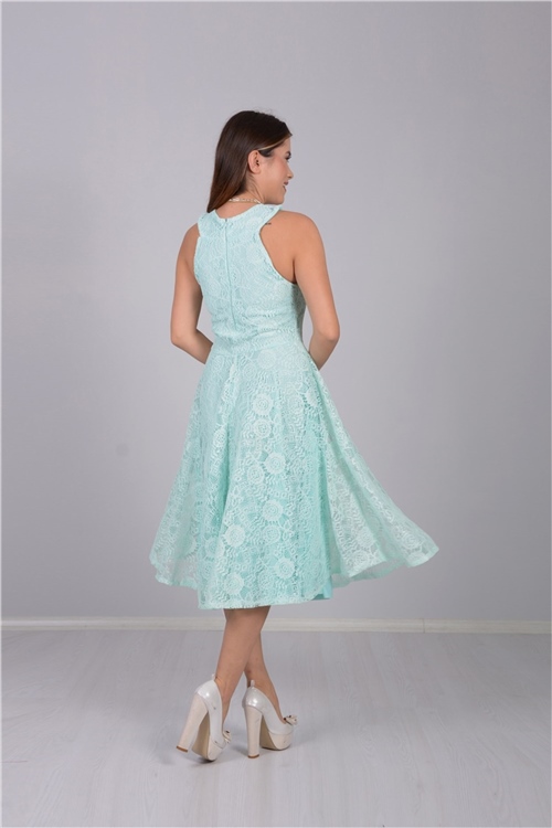 Full Dantel Tasarım Elbise - Mint Yeşil