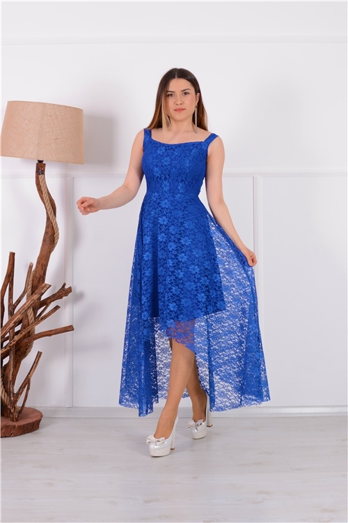 Full Dantel Tasarım Elbise - Saks Mavi