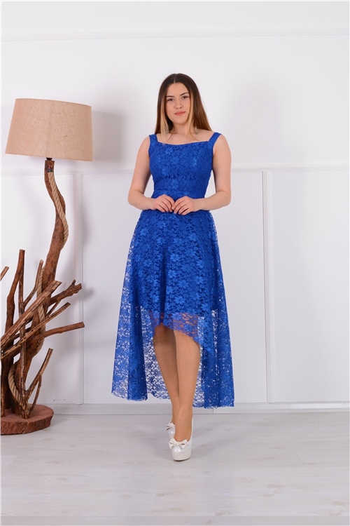 Full Dantel Tasarım Elbise - Saks Mavi