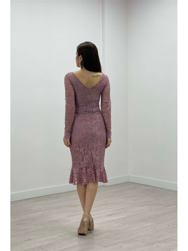 Full Güpür Volan Detaylı Elbise - PUDRA