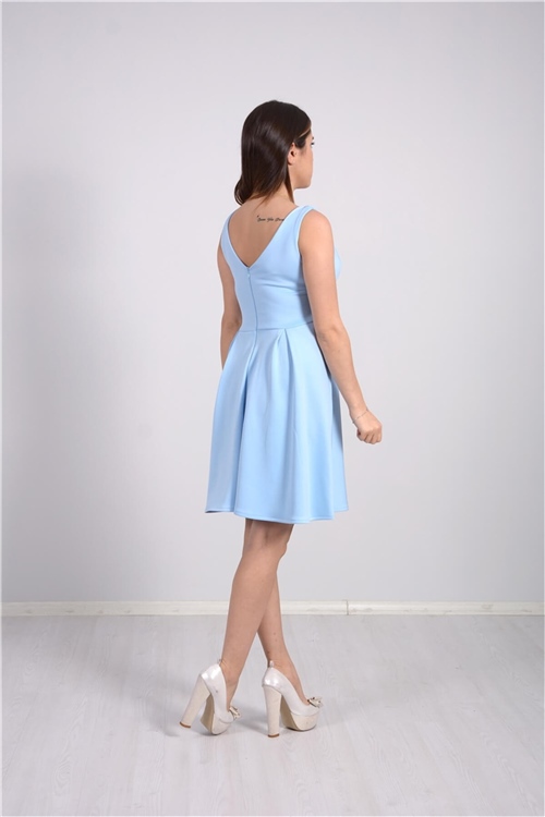 Kalın Askılı Mini Elbise - Buz Mavi