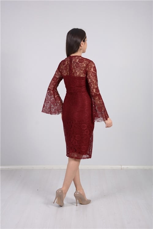 Koordine Güpür Tasarım Elbise - Bordo