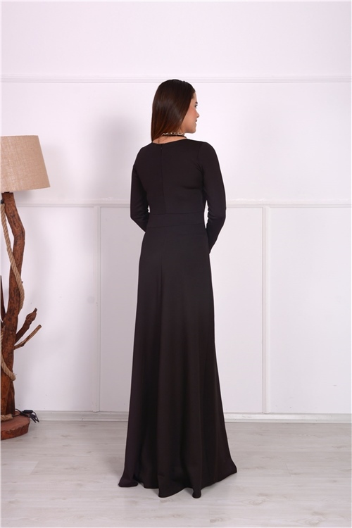 Scuba Kumaş Kol Lastikli Büyük Beden Elbise - Siyah