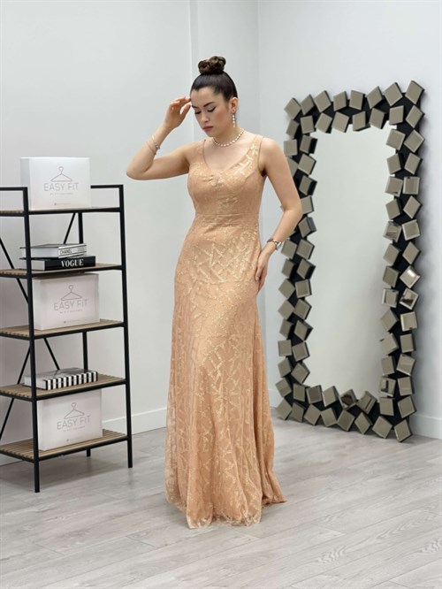 Tül Payet Tasarım Balık Elbise - GOLD